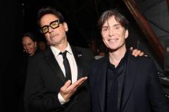 SANTA MONICA, CALIFORNIA - JANUARY 14: (L-R) Robert Downey Jr. and Cillian Murphy pose backstage during the 29th Annual Critics Choice Awards at Barker Hangar on January 14, 2024 in Santa Monica, California. (Photo by Kevin Mazur/Getty Images for Critics Choice Association)