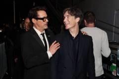 SANTA MONICA, CALIFORNIA - JANUARY 14: (L-R) Robert Downey Jr. and Cillian Murphy pose backstage during the 29th Annual Critics Choice Awards at Barker Hangar on January 14, 2024 in Santa Monica, California. (Photo by Kevin Mazur/Getty Images for Critics Choice Association)