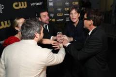 SANTA MONICA, CALIFORNIA - JANUARY 14: (L-R) Emily Blunt, Alden Ehrenreich, David Krumholtz, Cillian Murphy, and Robert Downey Jr., winners of the Best Acting Ensemble Award for 'Oppenheimer,' pose in the press room during the 29th Annual Critics Choice Awards at Barker Hangar on January 14, 2024 in Santa Monica, California. (Photo by Kevin Mazur/Getty Images for Critics Choice Association)