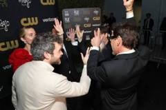 SANTA MONICA, CALIFORNIA - JANUARY 14: (L-R) Emily Blunt, Alden Ehrenreich, David Krumholtz, Cillian Murphy, and Robert Downey Jr., winners of the Best Acting Ensemble Award for 'Oppenheimer,' pose in the press room during the 29th Annual Critics Choice Awards at Barker Hangar on January 14, 2024 in Santa Monica, California. (Photo by Kevin Mazur/Getty Images for Critics Choice Association)