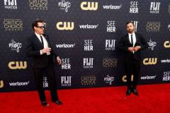 SANTA MONICA, CALIFORNIA - JANUARY 14: (L-R) Robert Downey Jr. and Justin Theroux attend the 29th Annual Critics Choice Awards at Barker Hangar on January 14, 2024 in Santa Monica, California. (Photo by Frazer Harrison/Getty Images)