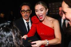 SANTA MONICA, CALIFORNIA - JANUARY 14: (L-R) Robert Downey Jr. and Emily Blunt attend the 29th Annual Critics Choice Awards at Barker Hangar on January 14, 2024 in Santa Monica, California. (Photo by Matt Winkelmeyer/Getty Images for Critics Choice Association)