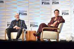Leonard Maltin and Robert Downey Jr. onstage at the Santa Barbara International Film Festival Maltin Modern Master Award Honoring Robert Downey Jr. held at The Arlington Theatre on February 9, 2024 in Santa Barbara, California. (Photo by Lisa O'Connor/Variety via Getty Images)