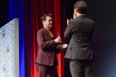 Robert Downey Jr., Rob Lowe and Cillian Murphy onstage at the Santa Barbara International Film Festival Maltin Modern Master Award Honoring Robert Downey Jr. held at The Arlington Theatre on February 9, 2024 in Santa Barbara, California. (Photo by Lisa O'Connor/Variety via Getty Images)