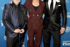 SANTA BARBARA, CALIFORNIA - FEBRUARY 09: (L-R) Leonard Maltin, honoree Robert Downey Jr., and SBIFF Executive Director Roger Durling attend the Maltin Modern Master Award ceremony during the 39th Annual Santa Barbara International Film Festival at The Arlington Theatre on February 09, 2024 in Santa Barbara, California. (Photo by Rebecca Sapp/Getty Images for SBIFF)