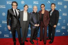 SANTA BARBARA, CALIFORNIA - FEBRUARY 09: (L-R) SBIFF Executive Director Roger Durling, Cillian Murphy, Leonard Maltin, honoree Robert Downey Jr., and Rob Lowe attend the Maltin Modern Master Award ceremony during the 39th Annual Santa Barbara International Film Festival at The Arlington Theatre on February 09, 2024 in Santa Barbara, California. (Photo by Rebecca Sapp/Getty Images for SBIFF)