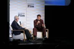 SANTA BARBARA, CALIFORNIA - FEBRUARY 09: (L-R) Leonard Maltin and honoree Robert Downey Jr. speak onstage at the Maltin Modern Master Award ceremony during the 39th Annual Santa Barbara International Film Festival at The Arlington Theatre on February 09, 2024 in Santa Barbara, California. (Photo by Rebecca Sapp/Getty Images for SBIFF)