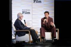 SANTA BARBARA, CALIFORNIA - FEBRUARY 09: (L-R) Leonard Maltin and honoree Robert Downey Jr. speak onstage at the Maltin Modern Master Award ceremony during the 39th Annual Santa Barbara International Film Festival at The Arlington Theatre on February 09, 2024 in Santa Barbara, California. (Photo by Rebecca Sapp/Getty Images for SBIFF)