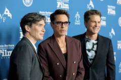 SANTA BARBARA, CALIFORNIA - FEBRUARY 09: (L-R) Cillian Murphy, honoree Robert Downey Jr., and Rob Lowe attend the Maltin Modern Master Award ceremony during the 39th Annual Santa Barbara International Film Festival at The Arlington Theatre on February 09, 2024 in Santa Barbara, California. (Photo by Rebecca Sapp/Getty Images for SBIFF)