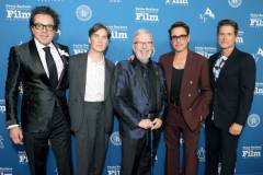 SANTA BARBARA, CALIFORNIA - FEBRUARY 09: (L-R) SBIFF Executive Director Roger Durling, Cillian Murphy, Leonard Maltin, honoree Robert Downey Jr., and Rob Lowe attend the Maltin Modern Master Award ceremony during the 39th Annual Santa Barbara International Film Festival at The Arlington Theatre on February 09, 2024 in Santa Barbara, California. (Photo by Rebecca Sapp/Getty Images for SBIFF)