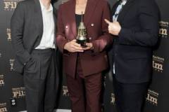 SANTA BARBARA, CALIFORNIA - FEBRUARY 09: (L-R) Cillian Murphy, honoree Robert Downey Jr., and Rob Lowe pose with the Maltin Modern Master Award during the 39th Annual Santa Barbara International Film Festival at The Arlington Theatre on February 09, 2024 in Santa Barbara, California. (Photo by Rebecca Sapp/Getty Images for SBIFF)