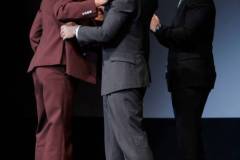 SANTA BARBARA, CALIFORNIA - FEBRUARY 09: Rob Lowe (R) and Cillian Murphy (C) present Robert Downey Jr. (L) with the Maltin Modern Master Award during the 39th Annual Santa Barbara International Film Festival on February 09, 2024 in Santa Barbara, California. (Photo by Tibrina Hobson/Getty Images for SBIFF)