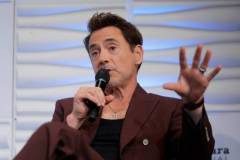 SANTA BARBARA, CALIFORNIA - FEBRUARY 09: Robert Downey Jr. speaks onstage at the Maltin Modern Master Award during the 39th Annual Santa Barbara International Film Festival on February 09, 2024 in Santa Barbara, California. (Photo by Tibrina Hobson/Getty Images for SBIFF)