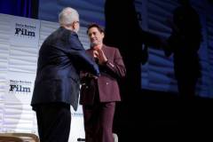 SANTA BARBARA, CALIFORNIA - FEBRUARY 09: Leonard Maltin and Robert Downey Jr. speak onstage at the Maltin Modern Master Award during the 39th Annual Santa Barbara International Film Festival on February 09, 2024 in Santa Barbara, California. (Photo by Tibrina Hobson/Getty Images for SBIFF)