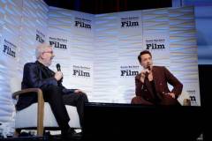 SANTA BARBARA, CALIFORNIA - FEBRUARY 09: Leonard Maltin and Robert Downey Jr. speak onstage at the Maltin Modern Master Award during the 39th Annual Santa Barbara International Film Festival on February 09, 2024 in Santa Barbara, California. (Photo by Tibrina Hobson/Getty Images for SBIFF)