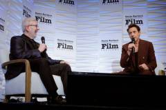 SANTA BARBARA, CALIFORNIA - FEBRUARY 09: Leonard Maltin and Robert Downey Jr. speak onstage at the Maltin Modern Master Award during the 39th Annual Santa Barbara International Film Festival on February 09, 2024 in Santa Barbara, California. (Photo by Tibrina Hobson/Getty Images for SBIFF)