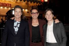 SANTA BARBARA, CALIFORNIA - FEBRUARY 09: (L-R) Rob Lowe, Robert Downey Jr. and Cillian Murphy attend the Maltin Modern Master Award during the 39th Annual Santa Barbara International Film Festival on February 09, 2024 in Santa Barbara, California. (Photo by Tibrina Hobson/Getty Images for SBIFF)