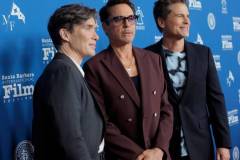 SANTA BARBARA, CALIFORNIA - FEBRUARY 09: (L-R) Cillian Murphy, Robert Downey Jr. and Rob Lowe attend the Maltin Modern Master Award during the 39th Annual Santa Barbara International Film Festival on February 09, 2024 in Santa Barbara, California. (Photo by Tibrina Hobson/Getty Images for SBIFF)