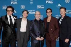 SANTA BARBARA, CALIFORNIA - FEBRUARY 09: (L-R) SBIFF Executive Director Roger Durling, Cillian Murphy, Leonard Maltin, Robert Downey Jr. and Rob Lowe attend the Maltin Modern Master Award during the 39th Annual Santa Barbara International Film Festival on February 09, 2024 in Santa Barbara, California. (Photo by Tibrina Hobson/Getty Images for SBIFF)