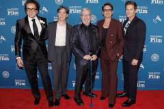 SANTA BARBARA, CALIFORNIA - FEBRUARY 09: (L-R) SBIFF Executive Director Roger Durling, Cillian Murphy, Leonard Maltin, Robert Downey Jr. and Rob Lowe attend the Maltin Modern Master Award during the 39th Annual Santa Barbara International Film Festival on February 09, 2024 in Santa Barbara, California. (Photo by Tibrina Hobson/Getty Images for SBIFF)