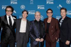 SANTA BARBARA, CALIFORNIA - FEBRUARY 09: (L-R) SBIFF Executive Director Roger Durling, Cillian Murphy, Leonard Maltin, Robert Downey Jr. and Rob Lowe attend the Maltin Modern Master Award during the 39th Annual Santa Barbara International Film Festival on February 09, 2024 in Santa Barbara, California. (Photo by Tibrina Hobson/Getty Images for SBIFF)