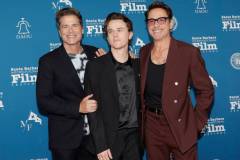 SANTA BARBARA, CALIFORNIA - FEBRUARY 09: (L-R) Rob Lowe, John Owen Lowe and Robert Downey Jr. attend the Maltin Modern Master Award during the 39th Annual Santa Barbara International Film Festival on February 09, 2024 in Santa Barbara, California. (Photo by Tibrina Hobson/Getty Images for SBIFF)