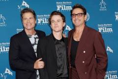 SANTA BARBARA, CALIFORNIA - FEBRUARY 09: (L-R) Rob Lowe,John Owen Lowe and Robert Downey Jr. attend the Maltin Modern Master Award during the 39th Annual Santa Barbara International Film Festival on February 09, 2024 in Santa Barbara, California. (Photo by Tibrina Hobson/Getty Images for SBIFF)