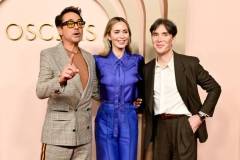 Robert Downey Jr., Emily Blunt and Cillian Murphy at the 96th Oscars Nominee Luncheon at the Beverly Hilton on February 12, 2024 in Beverly Hills, California. (Photo by Michael Buckner/Penske Media via Getty Images)