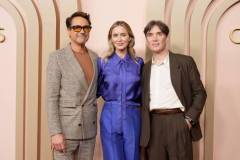 BEVERLY HILLS, CALIFORNIA - FEBRUARY 12: (L-R) Robert Downey Jr., Emily Blunt, and Cillian Murphy attend the 96th Oscars Nominees Luncheon at The Beverly Hilton on February 12, 2024 in Beverly Hills, California. (Photo by JC Olivera/Getty Images)