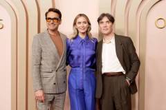 BEVERLY HILLS, CALIFORNIA - FEBRUARY 12: (L-R) Robert Downey Jr., Emily Blunt, and Cillian Murphy attend the 96th attends the 96th Oscars Nominees Luncheon at The Beverly Hilton on February 12, 2024 in Beverly Hills, California. (Photo by JC Olivera/Getty Images)