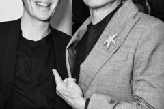 LONDON, ENGLAND - FEBRUARY 18: (EDITORS NOTE: Image has been converted to black and white) Cillian Murphy and Robert Downey Jr. attend the EE BAFTA Film Awards 2024 Dinner at The Royal Festival Hall on February 18, 2024 in London, England. (Photo by Dave Benett/BAFTA/Getty Images for BAFTA)