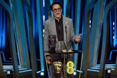 LONDON, ENGLAND - FEBRUARY 18: Robert Downey Jr. accepts the Supporting Actor Award for 'Oppenheimer' on stage during the EE BAFTA Film Awards 2024 at The Royal Festival Hall on February 18, 2024 in London, England. (Photo by Kate Green/BAFTA/Getty Images for BAFTA)