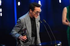 LONDON, ENGLAND - FEBRUARY 18: Robert Downey Jr. accepts the Supporting Actor Award for 'Oppenheimer' on stage during the EE BAFTA Film Awards 2024 at The Royal Festival Hall on February 18, 2024 in London, England. (Photo by Joe Maher/BAFTA/Getty Images for BAFTA)