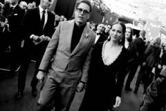 LONDON, ENGLAND - FEBRUARY 18: (EDITORS NOTE: Image has been converted to black and white. Color version not available.) Robert Downey Jr. and Susan Downey attend the EE BAFTA Film Awards 2024 at The Royal Festival Hall on February 18, 2024 in London, England. (Photo by Marco Bahler/BAFTA via Getty Images)