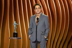 Robert Downey Jr. wins Male Actor in a Supporting Role - Motion Picture for "Oppenheimer" at the 30th Annual Screen Actors Guild Awards held at the Shrine Auditorium and Expo Hall on February 24, 2024 in Los Angeles, California. (Photo by Michael Buckner/Variety via Getty Images)