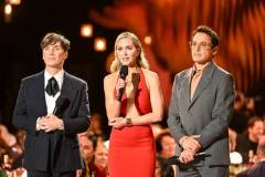 Cillian Murphy, Emily Blunt and Robert Downey Jr at the 30th Annual Screen Actors Guild Awards held at the Shrine Auditorium and Expo Hall on February 24, 2024 in Los Angeles, California. (Photo by Michael Buckner/Variety via Getty Images)