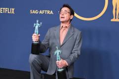 Robert Downey Jr. wins the awards for Outstanding Performance by a Male Actor in a Leading Role in a Motion Picture and Outstanding Performance by a Cast in a Motion Picture for "Oppenheimer" at the 30th Annual Screen Actors Guild Awards held at the Shrine Auditorium and Expo Hall on February 24, 2024 in Los Angeles, California. (Photo by Gilbert Flores/Variety via Getty Images)