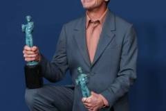 Los Angeles, CA - February 24: Robert Downey, Jr., winner in the Male Actor in a Supporting Role - Motion Picture and Motion Picture Ensemble categories in the deadline room at the 30th Screen Actors Guild Awards in Shrine Auditorium and Expo Hall in Los Angeles, CA, Saturday, Feb. 24, 2024. (Mel Melcon / Los Angeles Times via Getty Images)