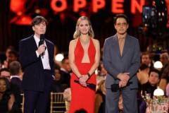 LOS ANGELES, CALIFORNIA - FEBRUARY 24: (L-R) Cillian Murphy, Emily Blunt, and Robert Downey Jr. speak onstage during the 30th Annual Screen Actors Guild Awards at Shrine Auditorium and Expo Hall on February 24, 2024 in Los Angeles, California. (Photo by Matt Winkelmeyer/Getty Images)