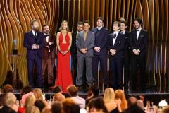 LOS ANGELES, CALIFORNIA - FEBRUARY 24: (L-R) Kenneth Branagh, David Krumholtz, Emily Blunt, Alden Ehrenreich, Robert Downey Jr., Josh Hartnett, Cillian Murphy, Casey Affleck, and Benny Safdie accept the Outstanding Performance by a
Cast in a Motion Picture award for 'Oppenheimer' onstage during the 30th Annual Screen Actors Guild Awards at Shrine Auditorium and Expo Hall on February 24, 2024 in Los Angeles, California. (Photo by Matt Winkelmeyer/Getty Images)