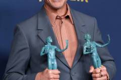 LOS ANGELES, CALIFORNIA - FEBRUARY 24: Robert Downey Jr., winner of the Outstanding Performance by a Male Actor in a Supporting Role award and the Outstanding Performance by a Cast in a Motion Picture award for 'Oppenheimer' poses in the press room during the 30th Annual Screen Actors Guild Awards at Shrine Auditorium and Expo Hall on February 24, 2024 in Los Angeles, California. (Photo by Frazer Harrison/Getty Images)