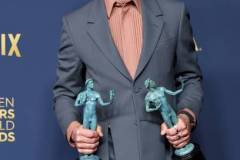 LOS ANGELES, CALIFORNIA - FEBRUARY 24: Robert Downey Jr., winner of the Outstanding Performance by a Male Actor in a Supporting Role award and the Outstanding Performance by a Cast in a Motion Picture award for 'Oppenheimer' poses in the press room during the 30th Annual Screen Actors Guild Awards at Shrine Auditorium and Expo Hall on February 24, 2024 in Los Angeles, California. (Photo by Amy Sussman/WireImage)