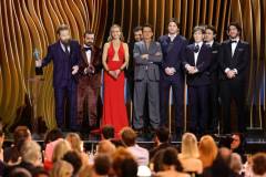 LOS ANGELES, CALIFORNIA - FEBRUARY 24: (L-R) Kenneth Branagh, David Krumholtz, Emily Blunt, Alden Ehrenreich, Robert Downey Jr., Josh Hartnett, Cillian Murphy, Casey Affleck, and Benny Safdie accept the Outstanding Performance by a
Cast in a Motion Picture award for 'Oppenheimer' onstage during the 30th Annual Screen Actors Guild Awards at Shrine Auditorium and Expo Hall on February 24, 2024 in Los Angeles, California. (Photo by Matt Winkelmeyer/Getty Images)