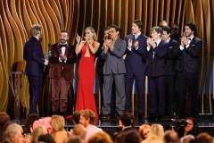 LOS ANGELES, CALIFORNIA - FEBRUARY 24: (L-R) Kenneth Branagh, David Krumholtz, Emily Blunt, Alden Ehrenreich, Robert Downey Jr., Josh Hartnett, Cillian Murphy, Casey Affleck, and Benny Safdie accept the Outstanding Performance by a
Cast in a Motion Picture award for 'Oppenheimer' onstage during the 30th Annual Screen Actors Guild Awards at Shrine Auditorium and Expo Hall on February 24, 2024 in Los Angeles, California. (Photo by Matt Winkelmeyer/Getty Images)