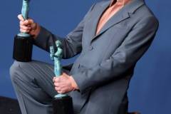 LOS ANGELES, CALIFORNIA - FEBRUARY 24: Robert Downey Jr., winner of the Outstanding Performance by a Male Actor in a Supporting Role award and the Outstanding Performance by a Cast in a Motion Picture award for 'Oppenheimer' poses in the press room during the 30th Annual Screen Actors Guild Awards at Shrine Auditorium and Expo Hall on February 24, 2024 in Los Angeles, California. (Photo by Amy Sussman/WireImage)