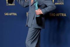 LOS ANGELES, CALIFORNIA - FEBRUARY 24: Robert Downey Jr., winner of the Outstanding Performance by a Male Actor in a Supporting Role award and the Outstanding Performance by a Cast in a Motion Picture award for 'Oppenheimer' poses in the press room during the 30th Annual Screen Actors Guild Awards at Shrine Auditorium and Expo Hall on February 24, 2024 in Los Angeles, California. (Photo by Frazer Harrison/Getty Images)