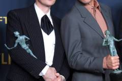 LOS ANGELES, CALIFORNIA - FEBRUARY 24: Cillian Murphy, Robert Downey Jr. poses at the 30th Annual Screen Actors Guild Awards  at Shrine Auditorium and Expo Hall on February 24, 2024 in Los Angeles, California. (Photo by Steve Granitz/FilmMagic)