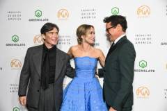 Cillian Murphy, Emily Blunt, and Robert Downey Jr. at the 2024 Producers Guild Awards held at The Ray Dolby Ballroom on February 25, 2024 in Los Angeles, California. (Photo by Alberto Rodriguez/Variety via Getty Images)