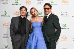 Cillian Murphy, Emily Blunt, and Robert Downey Jr. at the 2024 Producers Guild Awards held at The Ray Dolby Ballroom on February 25, 2024 in Los Angeles, California. (Photo by Alberto Rodriguez/Variety via Getty Images)