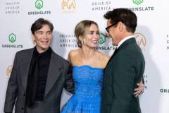 HOLLYWOOD, CALIFORNIA - FEBRUARY 25: Cillian Murphy, Emily Blunt, and Robert Downey Jr. attend the 35th Annual Producers Guild Awards at The Ray Dolby Ballroom on February 25, 2024 in Hollywood, California. (Photo by Elyse Jankowski/WireImage)